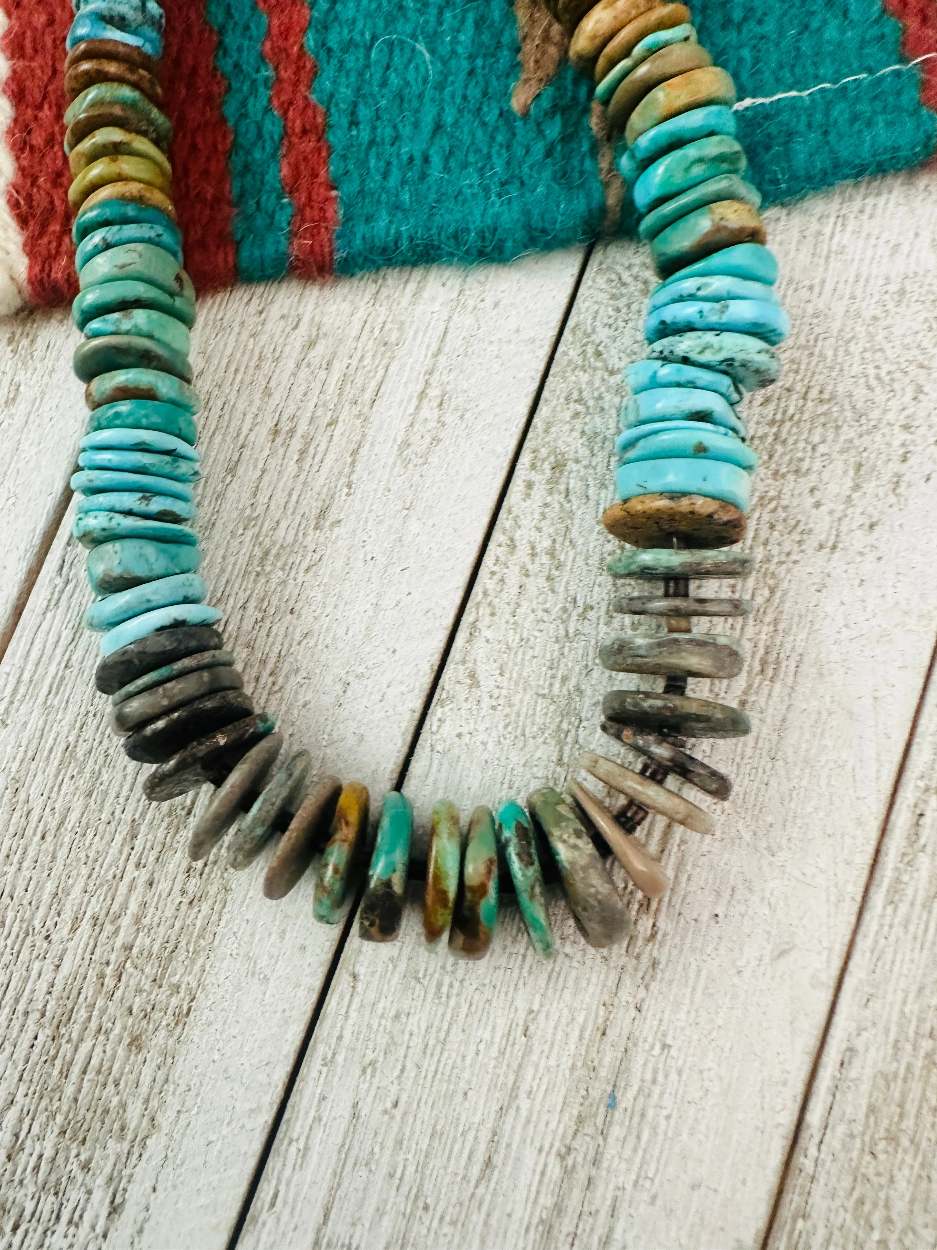 Navajo Turquoise and Sterling Silver Rolled Beaded Necklace 18”