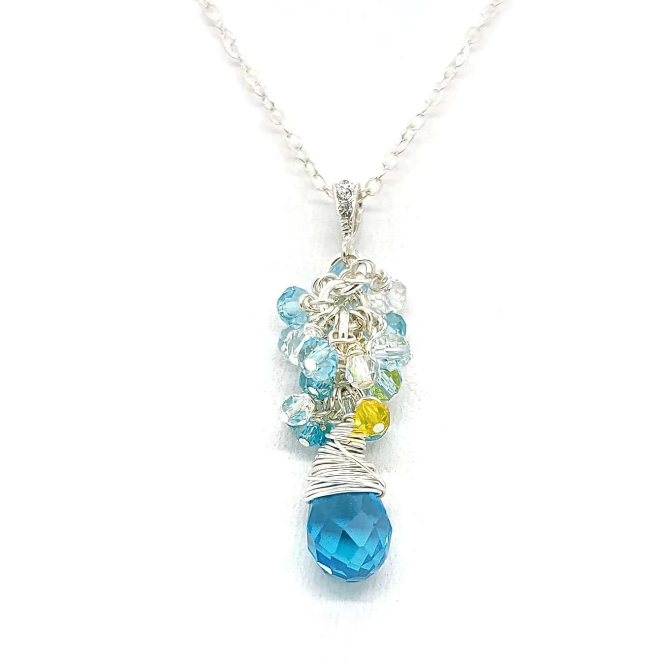 Necklace - Aquamarine Crystal Teardrop Cluster by Sugar Sidewalk