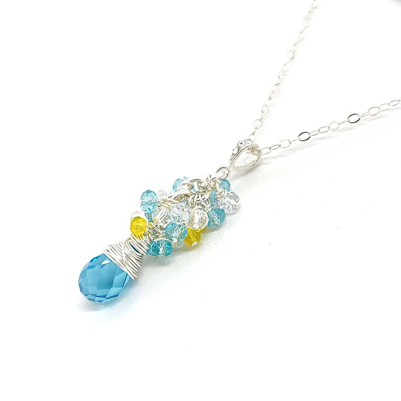 Necklace - Aquamarine Crystal Teardrop Cluster by Sugar Sidewalk