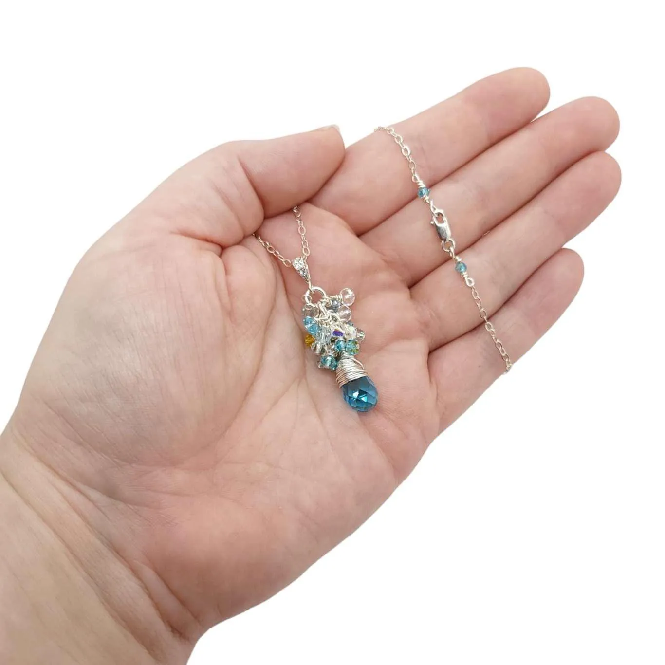 Necklace - Aquamarine Crystal Teardrop Cluster by Sugar Sidewalk