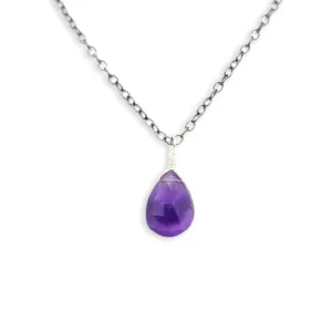 Necklace - Passiflora Amethyst Gemstone Oxidized Sterling Drop by Foamy Wader