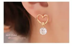 New fashion Golden love heart cutout cute pendant zircon earrings For Women girl Accessories  jewelry wholesale