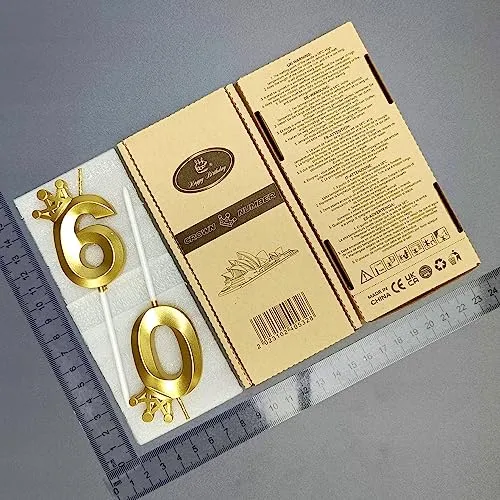 Number 60 Birthday Candle 3D Crown Designed 60th Cake Topper Decorations for Sixty Year Old Happy Birthday Candles Anniversaries (Crown-60, Gold)