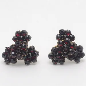 Pair of Vintage Bohemian Garnet Earrings. Screw-Back. 3/4" x 1/2"