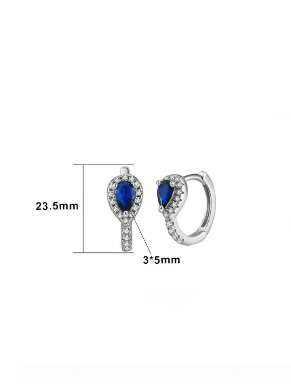 Pear Sapphire Hoop Earrings 925 Sterling Silver Cubic Zircinia Hypoallergenic Luxury Womens Jewelry