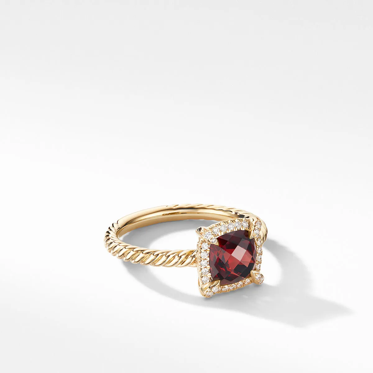 Petite Chatelaine Pave Bezel Ring in 18K Yellow Gold with Garnet and Diamonds