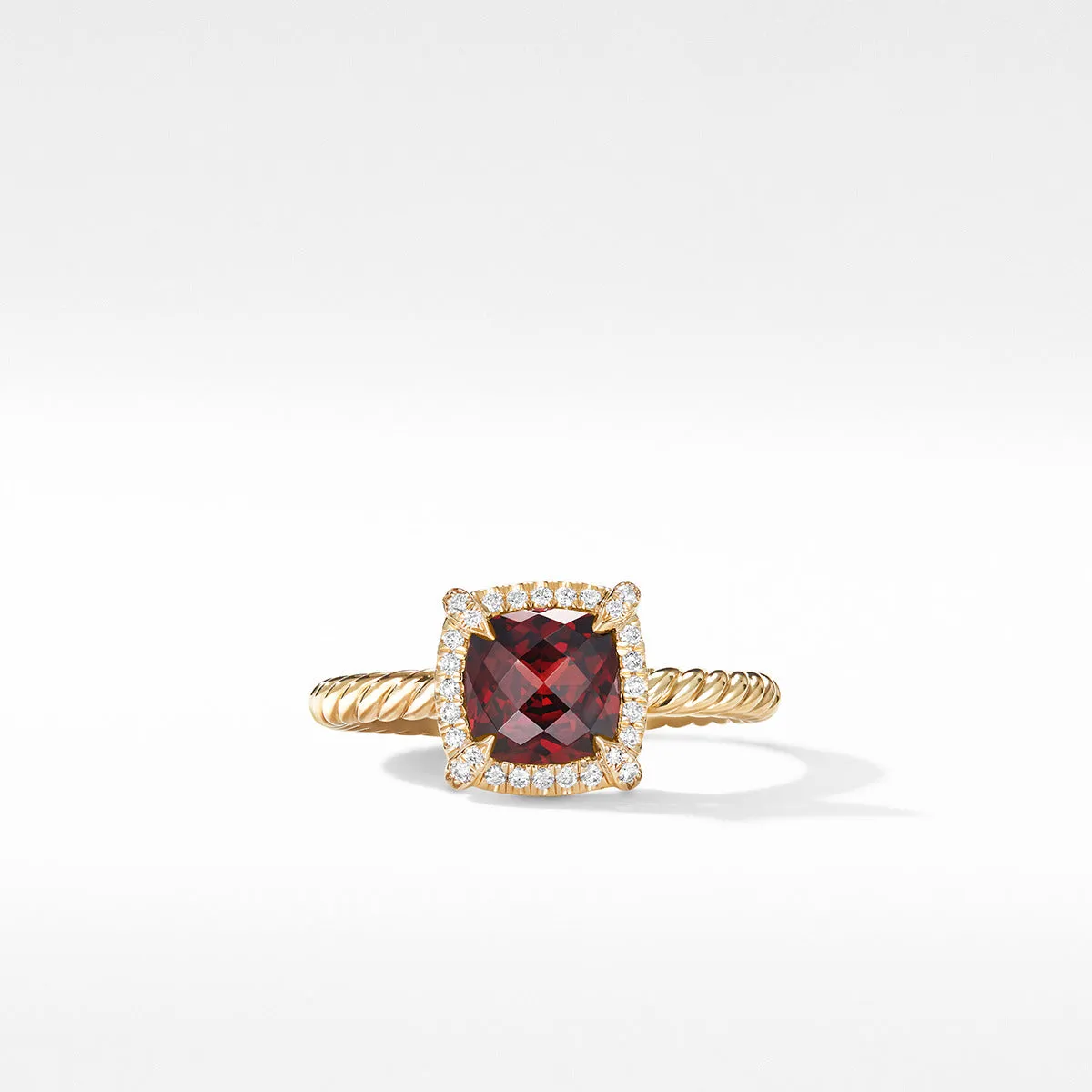 Petite Chatelaine Pave Bezel Ring in 18K Yellow Gold with Garnet and Diamonds