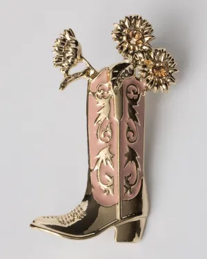 Pink and Enamel Western Boho Cowboy Boot and Sunflowers Coastal Cowgirl