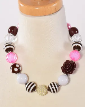 Pink, Brown and White Chunky Necklace