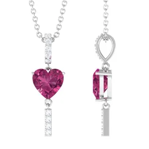 Pink Tourmaline Heart Pendant Necklace with Diamond