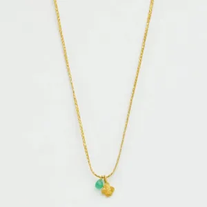 Pippa Small 18kt Gold Anemone and Single Tiny Pendant on Cord Necklace Chrysoprase