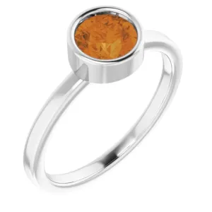 Platinum 6 mm Natural Citrine Ring