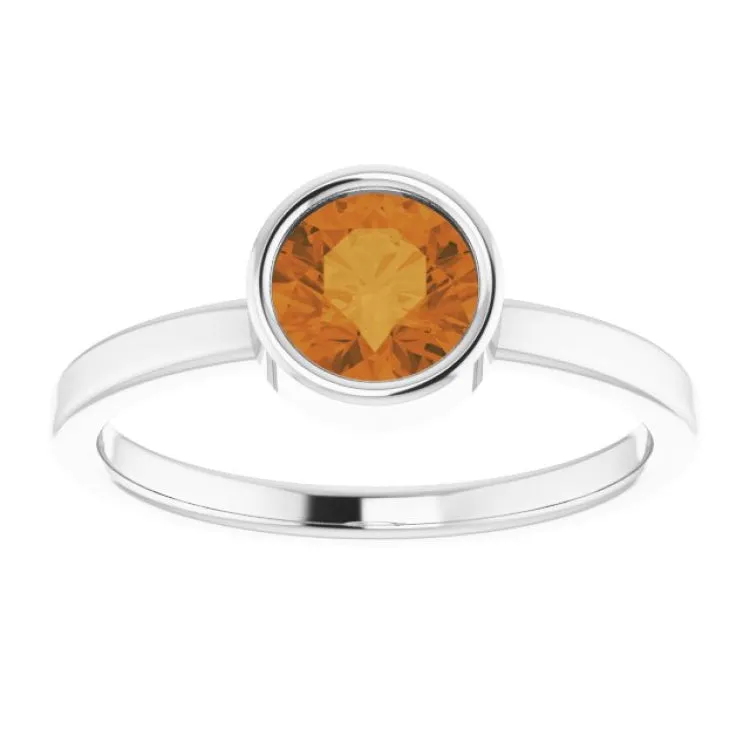 Platinum 6 mm Natural Citrine Ring