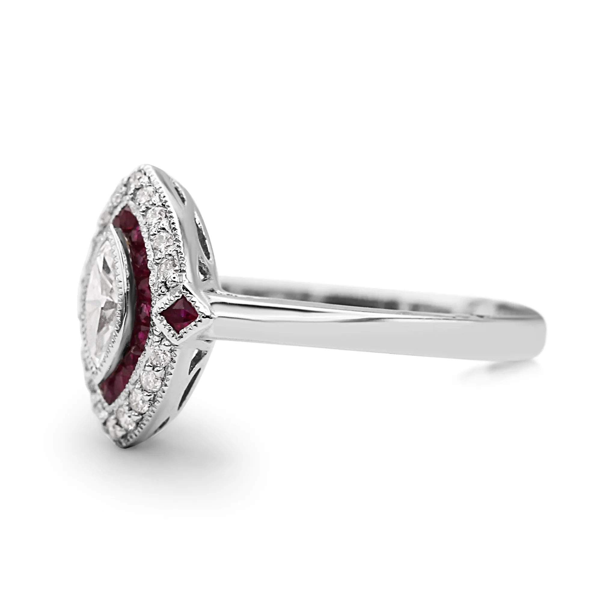 Platinum Diamond and Ruby Ring