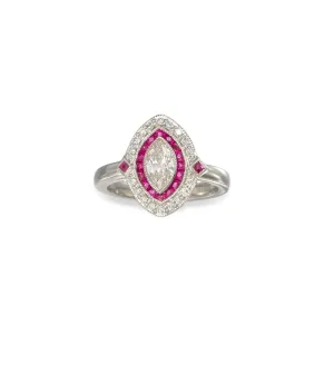 Platinum Diamond and Ruby Ring