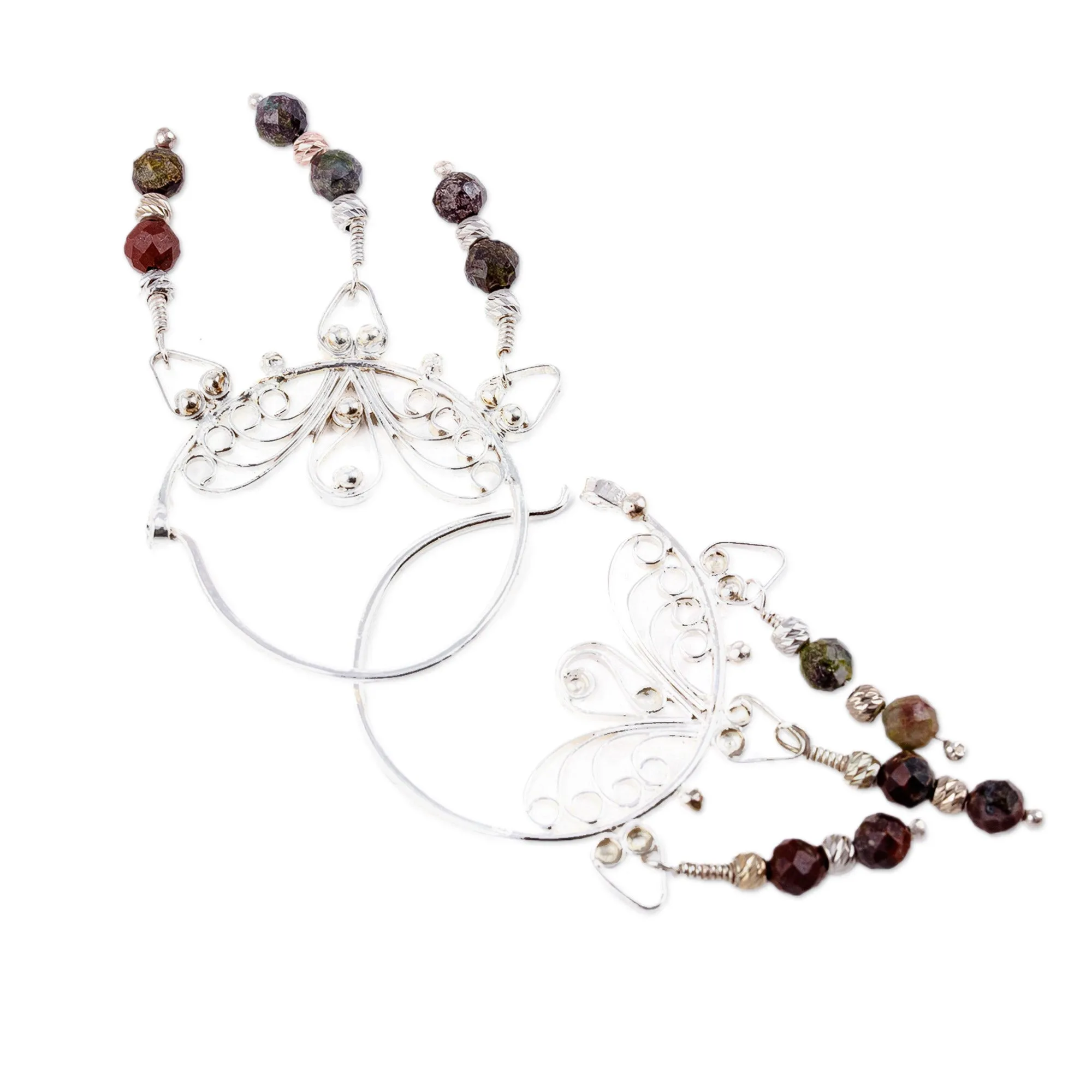 Polished Classic Natural Jasper Hoop Chandelier Earrings - Powerful Nymph | NOVICA