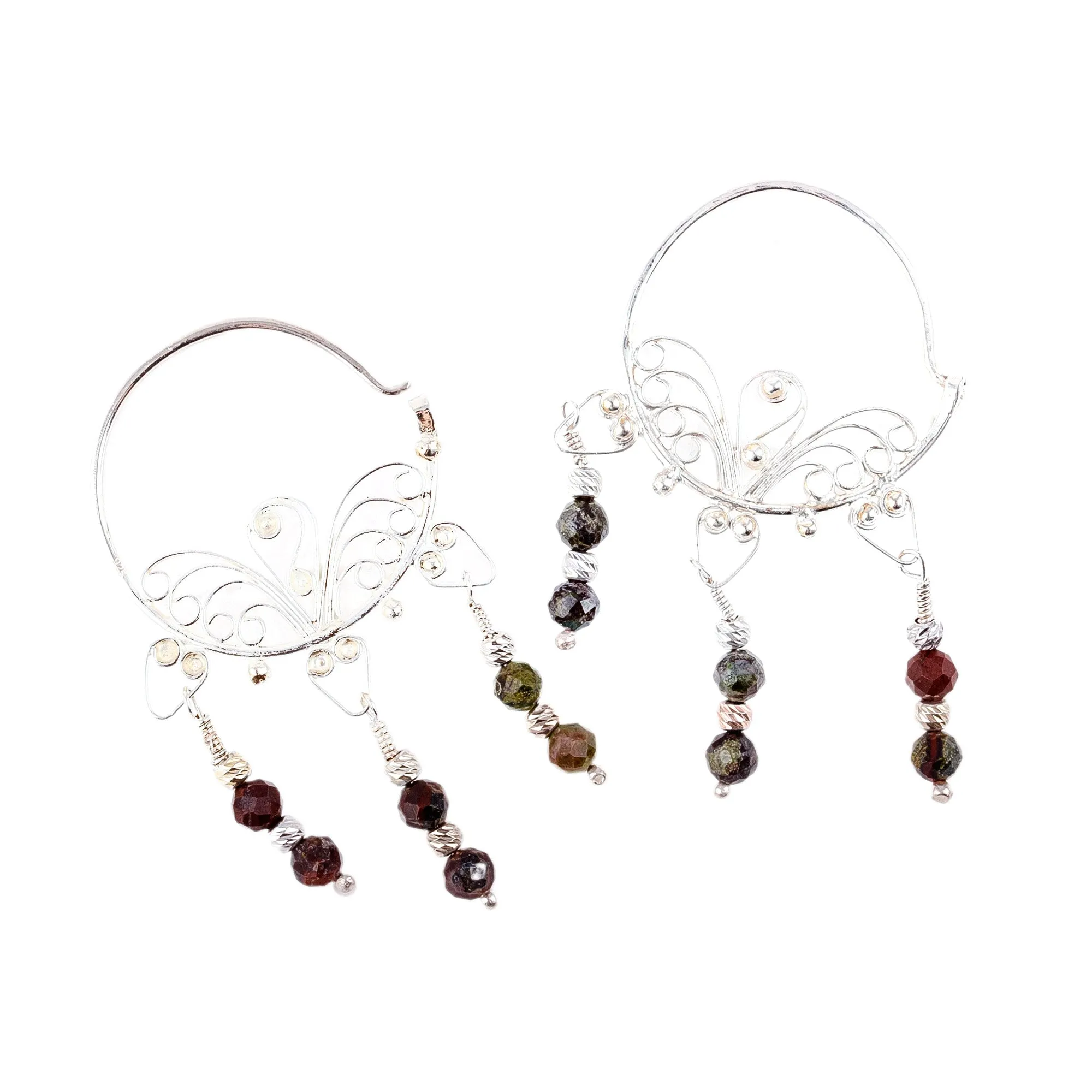 Polished Classic Natural Jasper Hoop Chandelier Earrings - Powerful Nymph | NOVICA