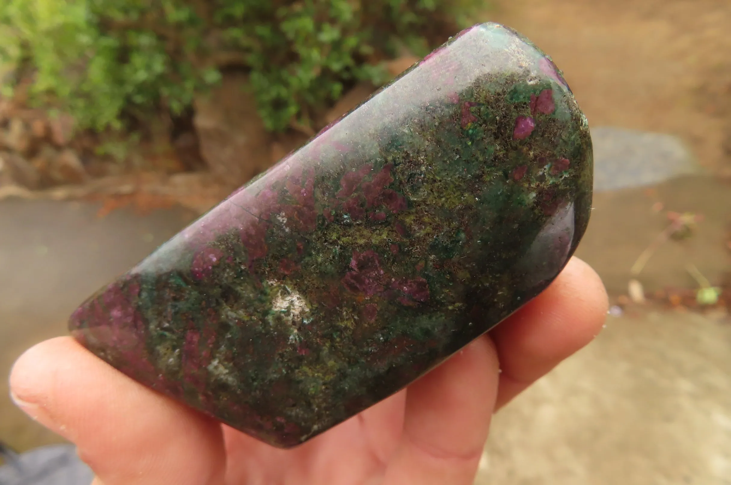 Polished Rare Ruby Corundum & Green Verdite Free Forms x 4 From Zimbabwe