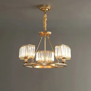 Post-Modern Crystal Prism Pendant Chandelier with Gold Finish for Living Room