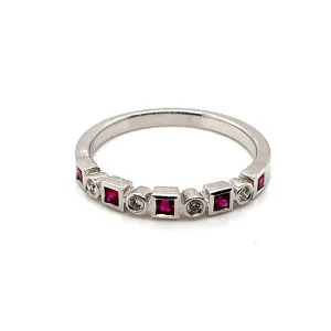 Princess Cut Ruby and Round Diamond Ring