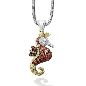 Rare Wonders Orange Sapphire and Diamond Seahorse Pendant Necklace