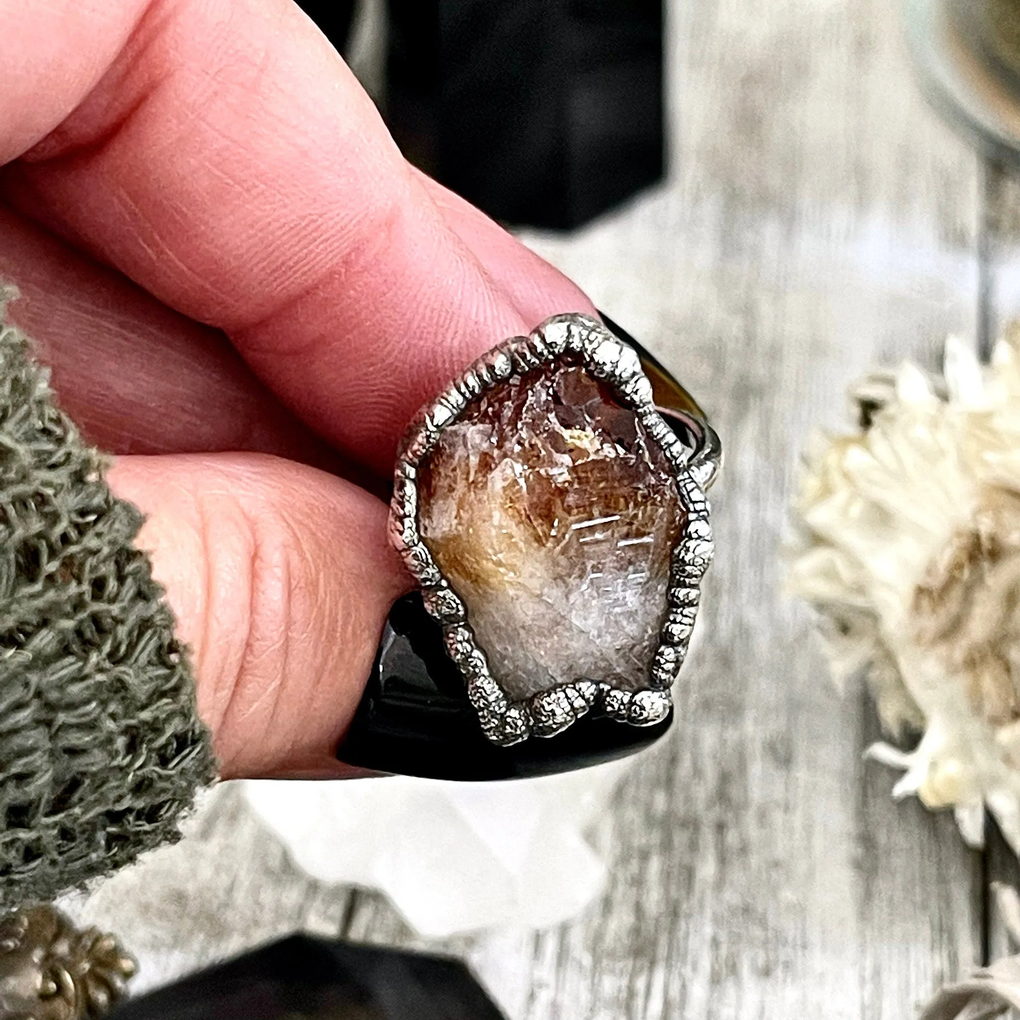 Raw Citrine Ring in Fine Silver, Dainty Citrine Crystal Ring Size 5 6 7 8 9 / Foxlark Collections