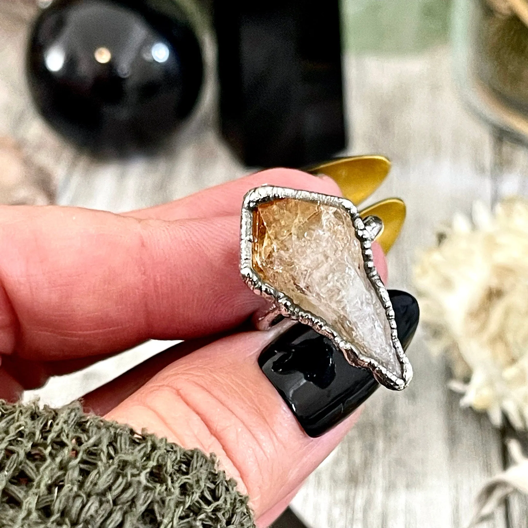 Raw Citrine Ring in Fine Silver, Dainty Citrine Crystal Ring Size 5 6 7 8 9 / Foxlark Collections