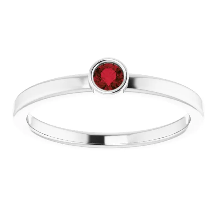 Rhodium-Plated Sterling Silver 3 mm Natural Mozambique Garnet Ring