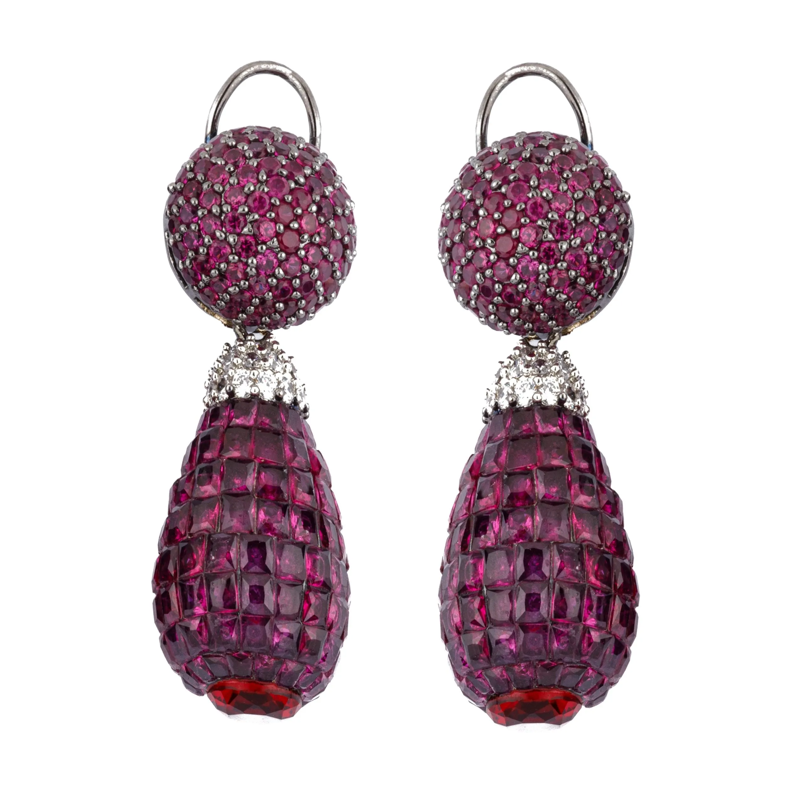 Rhodium Plated Zircon Studded Purple Dangle Earrings