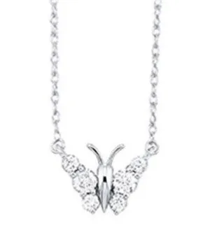 Round Diamond Butterfly Pendant Necklace in White Gold, 0.20 cttw