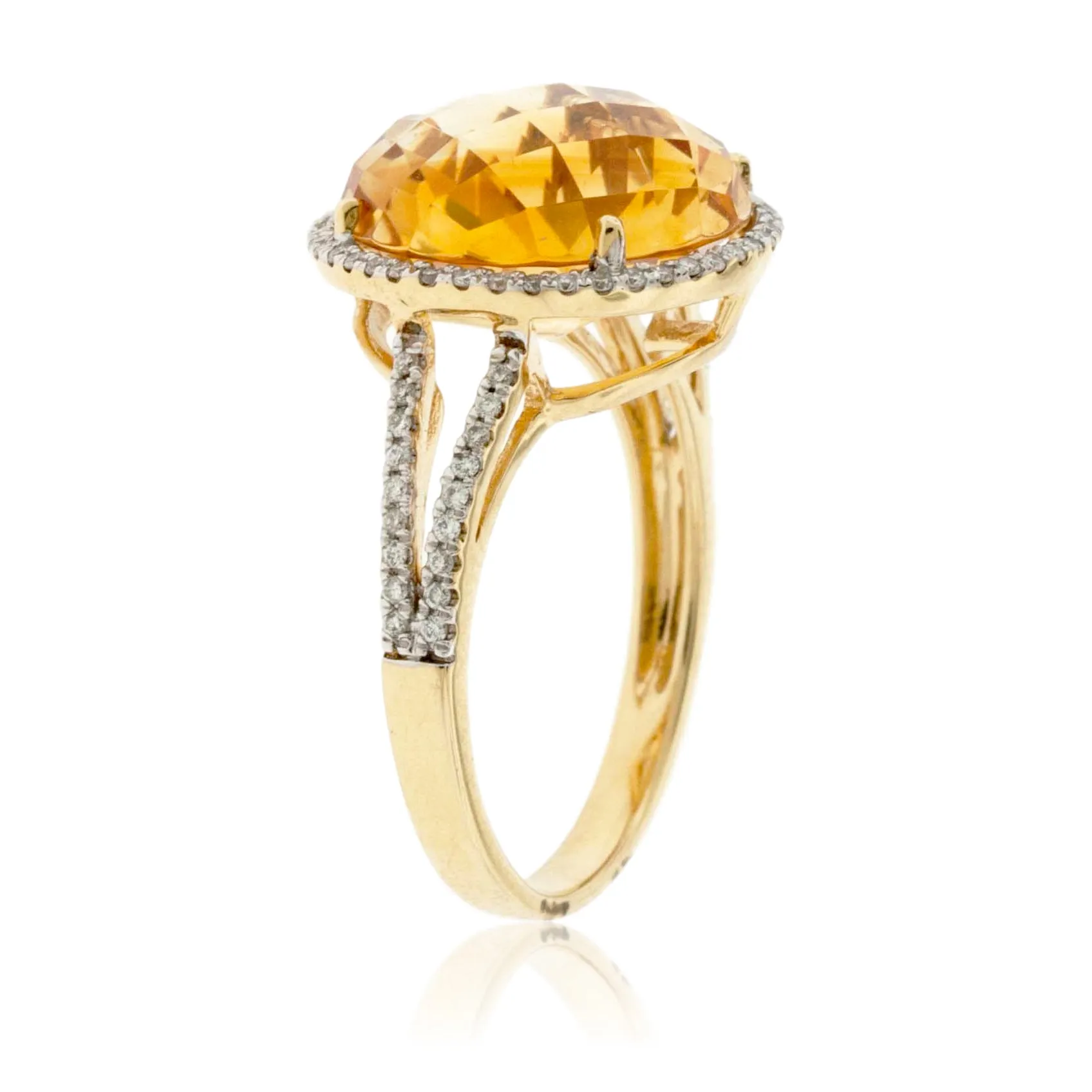 Round Fancy Cut Citrine and Diamond Halo Ring