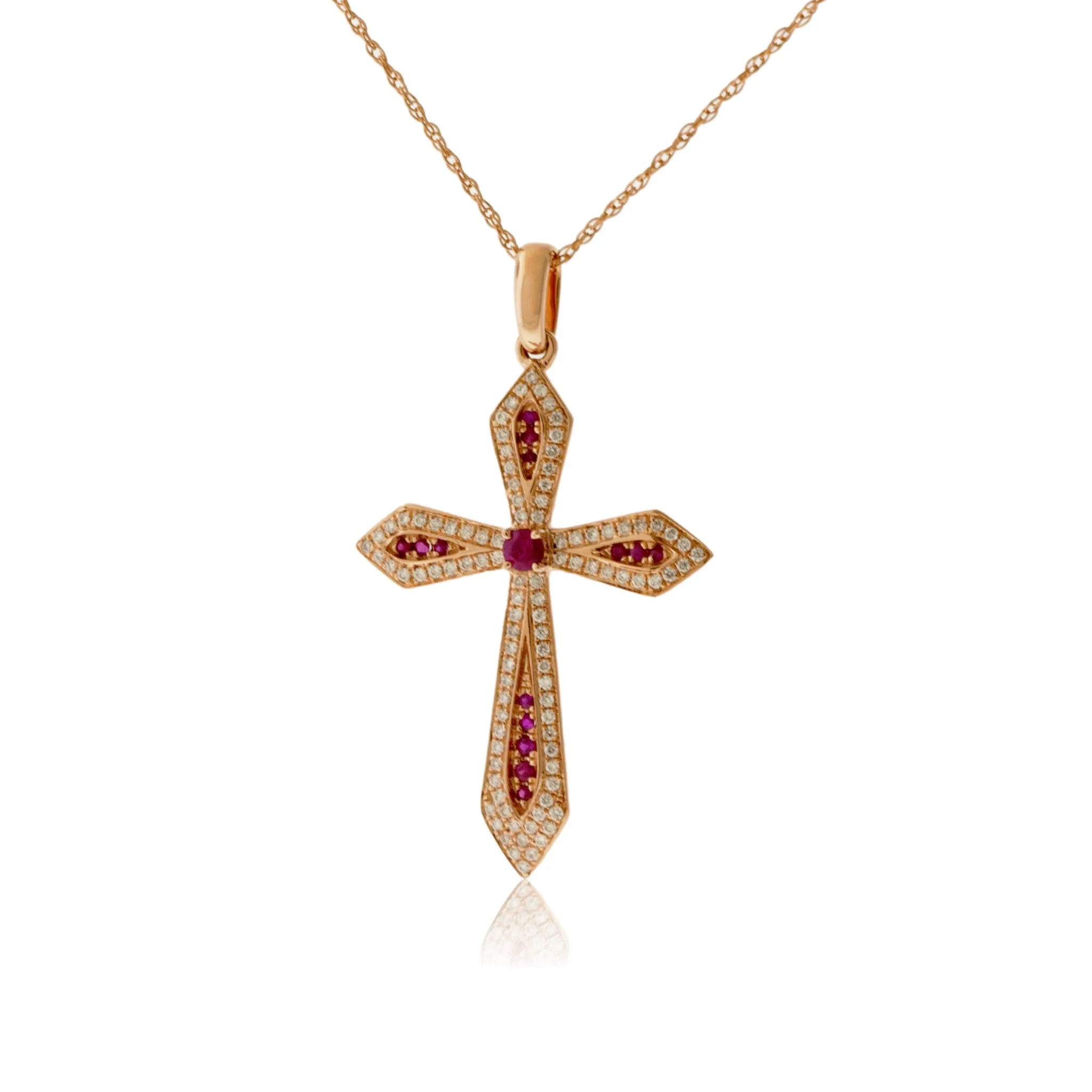 Round Ruby & Diamond Cross Pendant