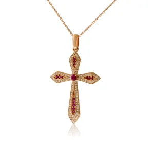 Round Ruby & Diamond Cross Pendant