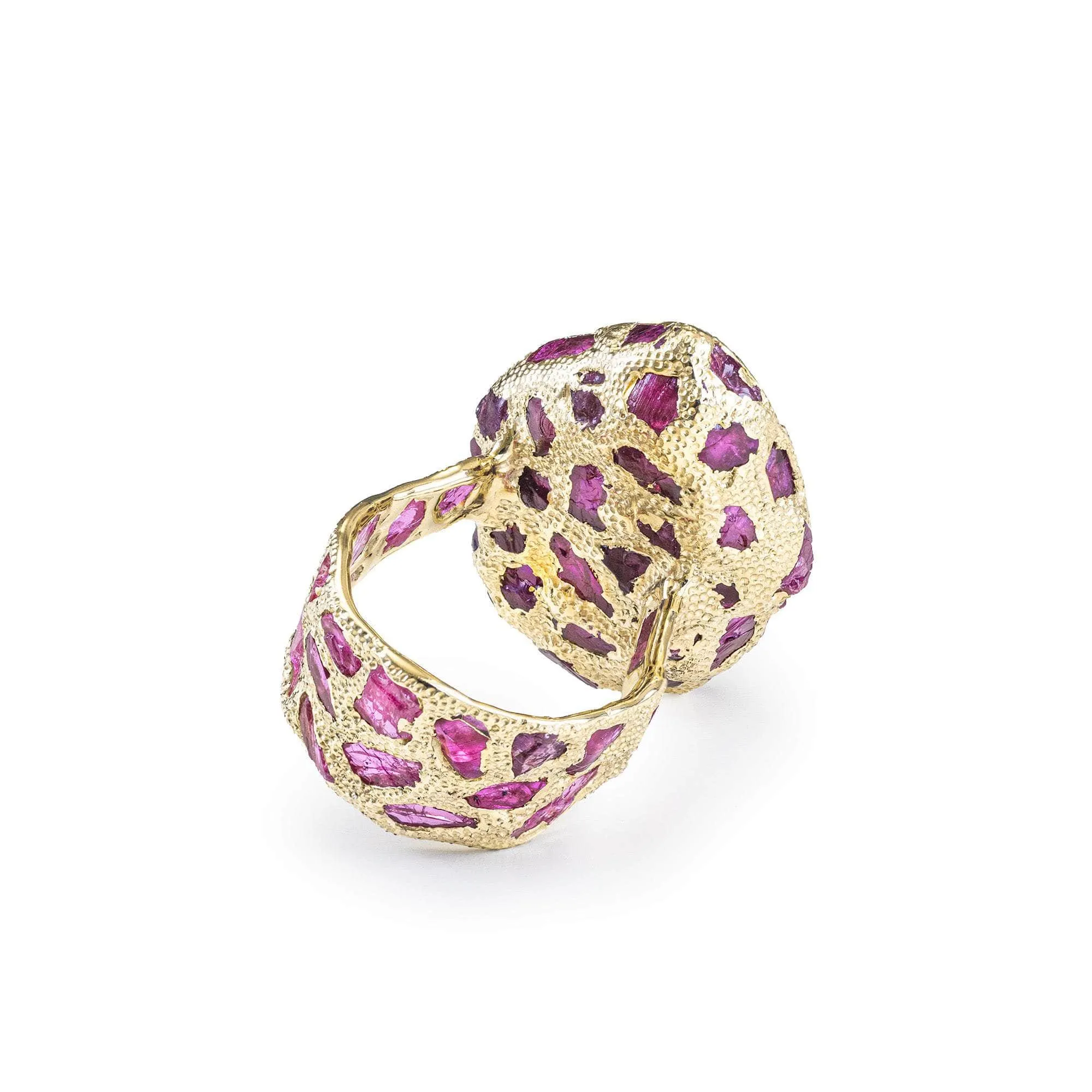 Rout Pearl and Rough Ruby and Diamond Ring