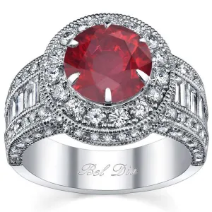 Ruby Round Halo Engagement Ring