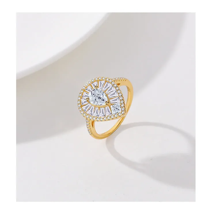 S925 sterling silver light luxury water drop ring women's cross-border fashion full zircon index ring