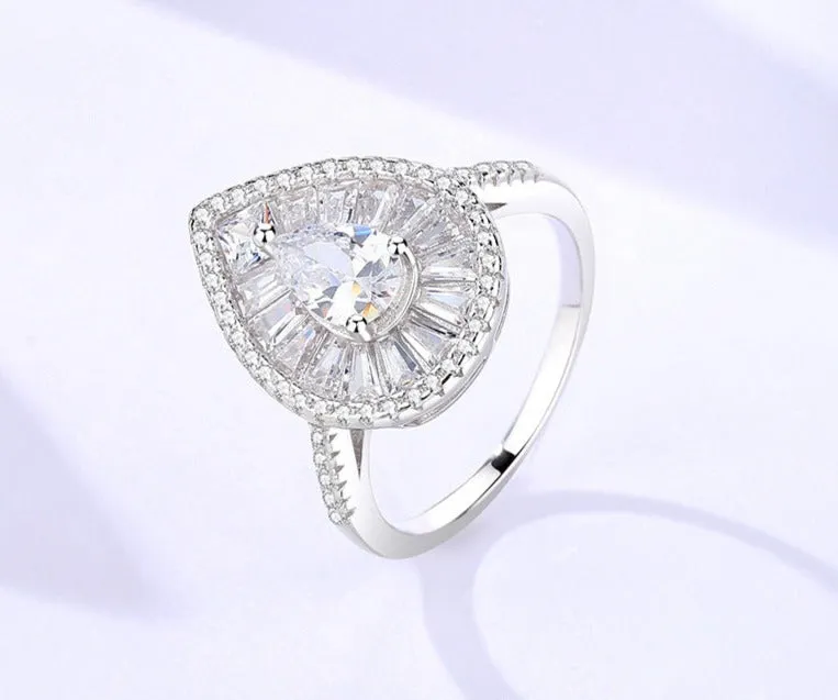 S925 sterling silver light luxury water drop ring women's cross-border fashion full zircon index ring