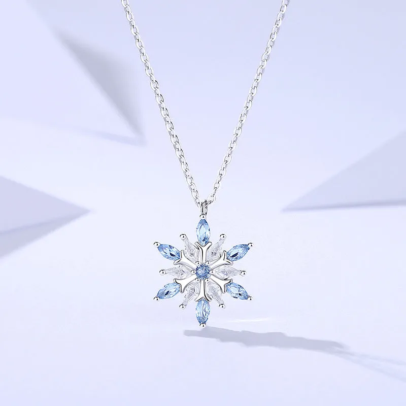 s925 sterling silver snowflake necklace women's niche temperament light luxury zircon spindle clavicle chain high-end pendant