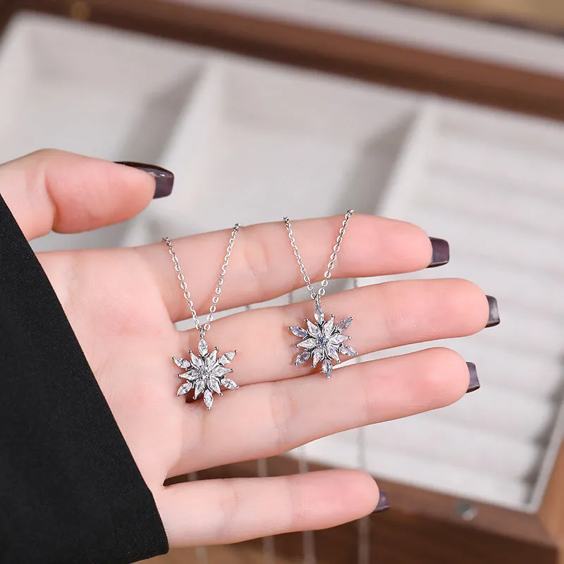 s925 sterling silver snowflake necklace women's niche temperament light luxury zircon spindle clavicle chain high-end pendant