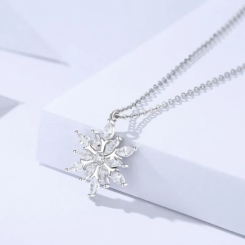 s925 sterling silver snowflake necklace women's niche temperament light luxury zircon spindle clavicle chain high-end pendant