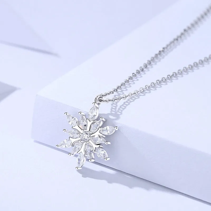 s925 sterling silver snowflake necklace women's niche temperament light luxury zircon spindle clavicle chain high-end pendant