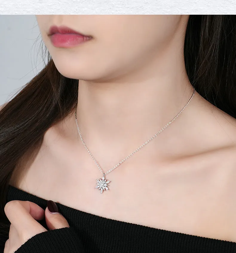 s925 sterling silver snowflake necklace women's niche temperament light luxury zircon spindle clavicle chain high-end pendant