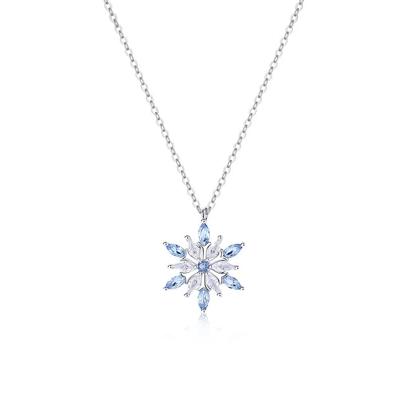 s925 sterling silver snowflake necklace women's niche temperament light luxury zircon spindle clavicle chain high-end pendant