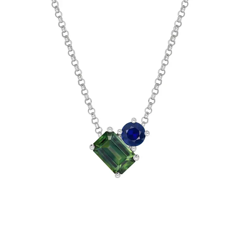 Sapphire Dreams 'Toi Et Moi Necklace' Green & Blue Sapphires