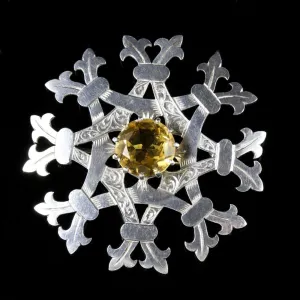 Scottish Silver Citrine Brooch Circa 1940 Iona