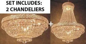 Set Of 2 - French Empire Crystal Chandelier Lighting H26" X W23"   French Empire Crystal Flush Chandelier Lighting H 16" W 23" - Good For The Dining Room Foyer Hallway Bedroom Kitchen - 1Ea-F93-448/9 1Ea-F93-Flush/448/9