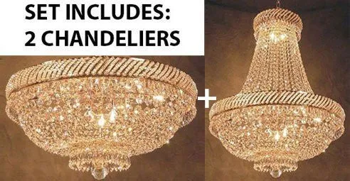 Set Of 2 - French Empire Crystal Chandelier Lighting H26" X W23"   French Empire Crystal Flush Chandelier Lighting H 16" W 23" - Good For The Dining Room Foyer Hallway Bedroom Kitchen - 1Ea-F93-448/9 1Ea-F93-Flush/448/9