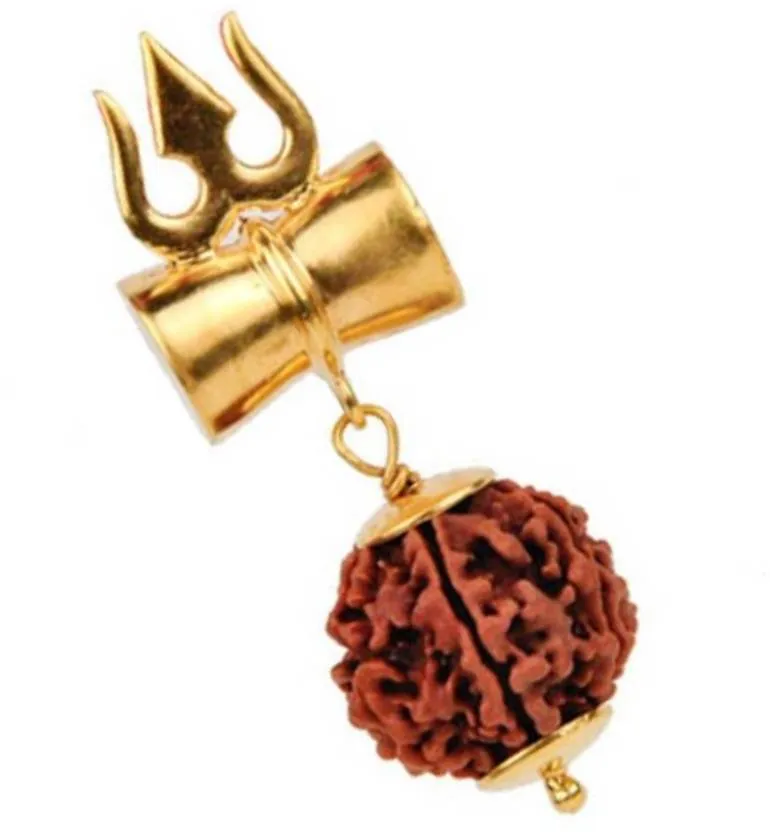 Shiv Shakti Mahakaal Kavach - 5 Mukhi Rudraksha Trishul Damru (Damaru) Locket/Pendant in Rudraksha mala