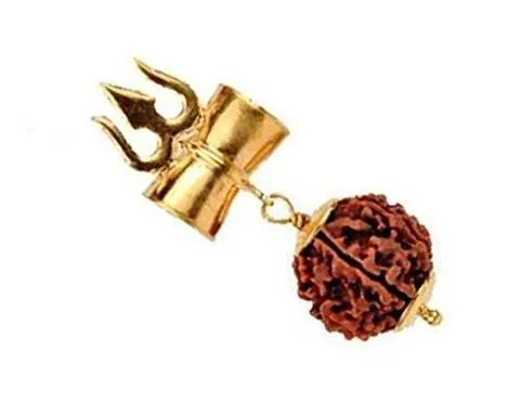 Shiv Shakti Mahakaal Kavach - 5 Mukhi Rudraksha Trishul Damru (Damaru) Locket/Pendant in Rudraksha mala