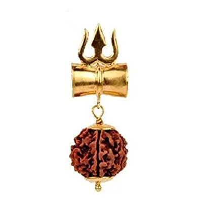 Shiv Shakti Mahakaal Kavach - 5 Mukhi Rudraksha Trishul Damru (Damaru) Locket/Pendant in Rudraksha mala